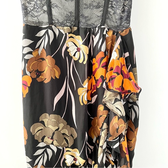 KATIE MAY | Take A Sip Black 70s Floral Orange Lace Corset Flowy Dress XS - Picture 8 of 16